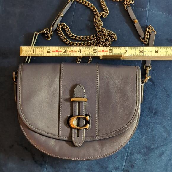 Navy Coach 1941 Glovetanned Leather Shoulder Crossbody Saddle Bag - Picture 9 of 10
